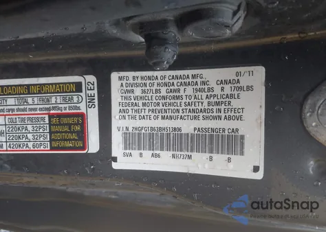 2011 Honda Civic Lx из США, поврежденный, VIN 2HGFG1B63BH513806